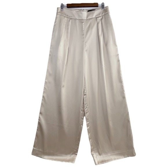 NWT BANANA REPUBLIC Satin Wide Leg Pleated Pants Gold Oyster Pearl Womens Size 8 - Picture 2 of 11